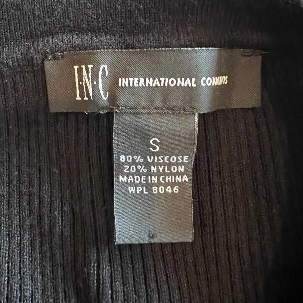 INC Women's Black Fitted Ribbed Silver Buckle Sweater, Size Small - Picture 3 of 4